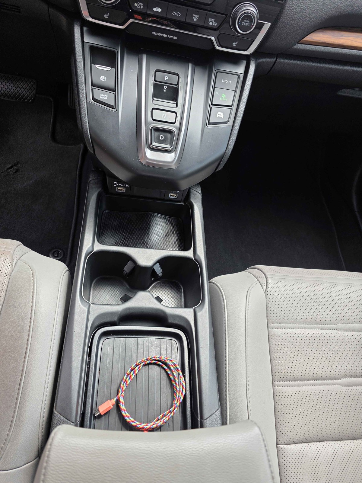 Center console and cupholders after Revival Sanitize detail
